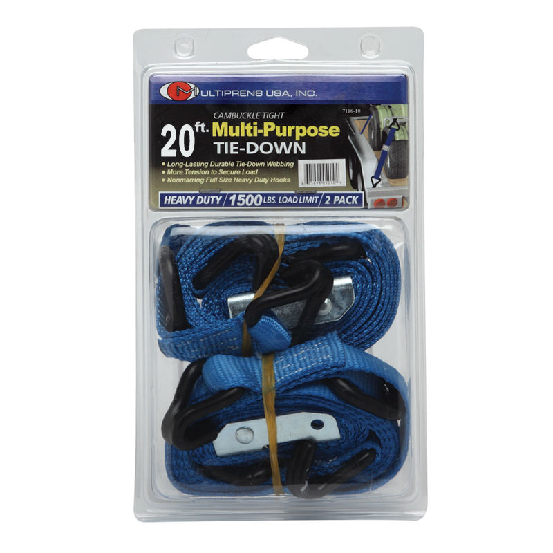 2 Pack Utility Cam Buckle Strap 1" x 20' with Vinyl Wire Hooks & Vinyl D Rings