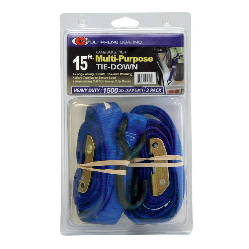 2 Pack 1" x 15' Utility Cam Buckle Strap with Vinyl Coated S Hooks