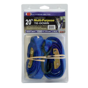 2 Pack Utility Cam Buckle Strap 1" x 20' with Vinyl Coated S Hooks