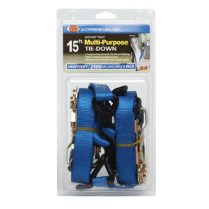1" x 15' Utility Ratchet Strap with Vinyl D Rings and Vinyl Wire Hooks - 2 Pack