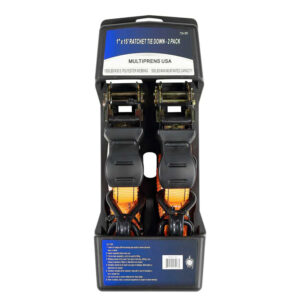 1" Utility Ratchet Strap 15 with Vinyl Wire Hooks & Vinyl D Rings - 2 Pack